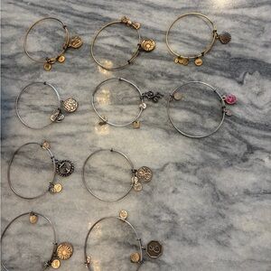 Mixed Gold & Silver Charm Bangle Bracelet Set - Stylish Layering Bracelets